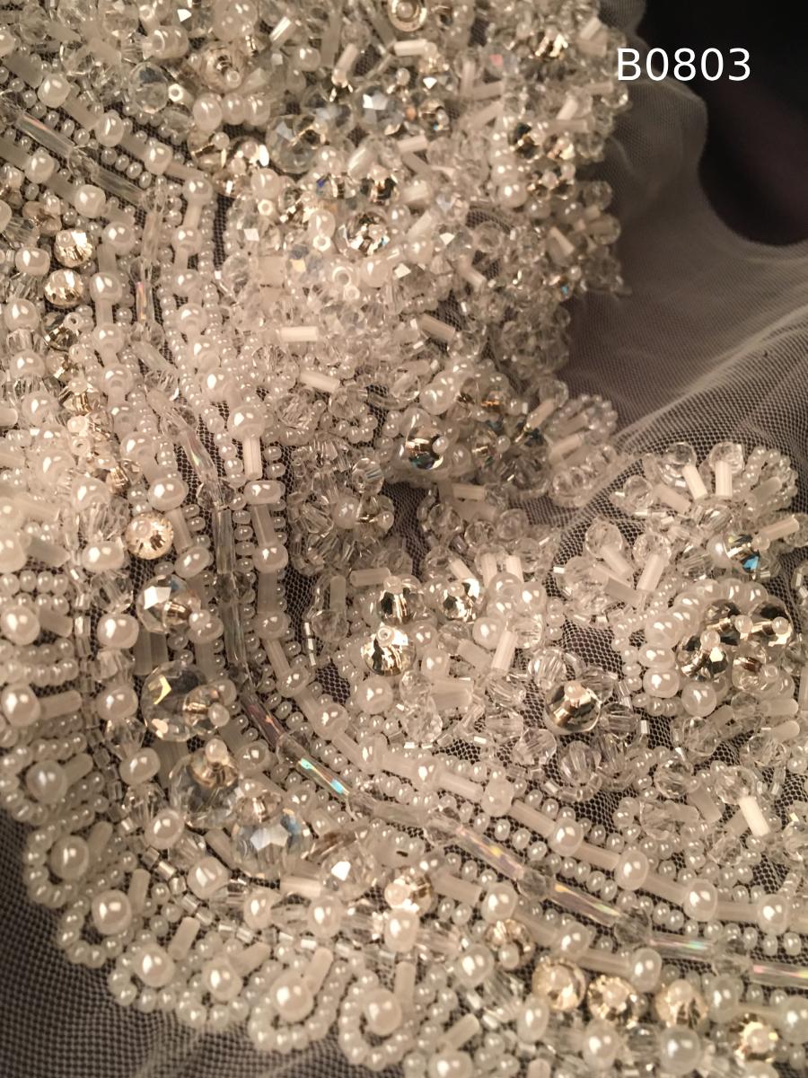 #B0803 Exquisite Bridal Trim Featuring Floral Design – Luxuriously Beaded with Sequins, Exotic Beads, Radiant Rhinestones, and Elegant Pearls for the Perfect Wedding Accents and Couture Creations