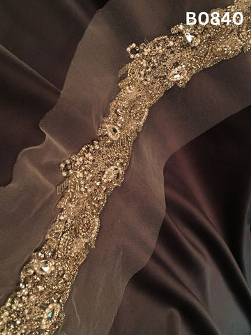 #B0840 Elegant Enchantment: Hand-Beaded Trim with Beads and Captivating Sequins