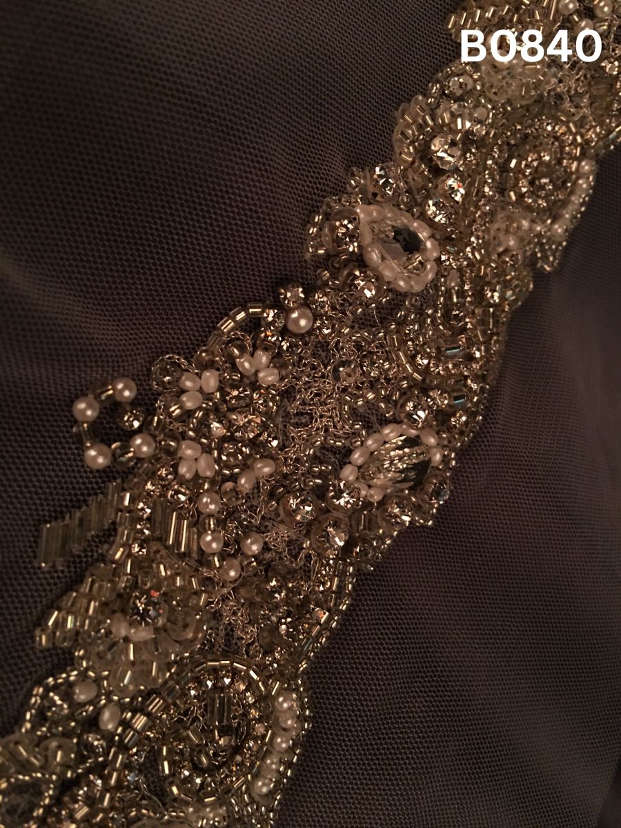 #B0840 Elegant Enchantment: Hand-Beaded Trim with Beads and Captivating Sequins