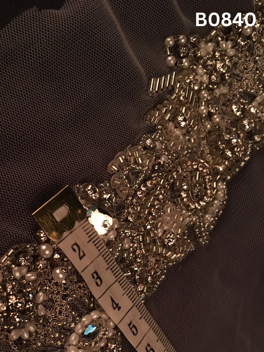#B0840 Elegant Enchantment: Hand-Beaded Trim with Beads and Captivating Sequins