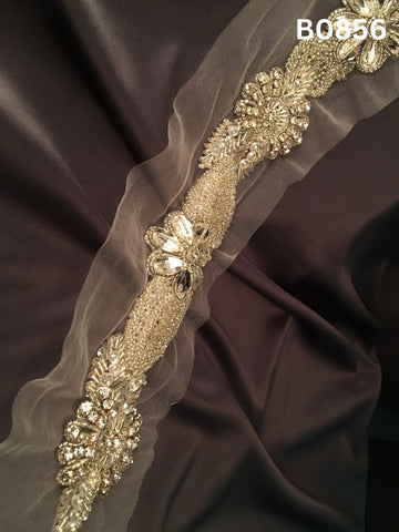 #B0856 Contemporary Silver Abstract Hand-Beaded Trim with Intricate Beadwork and Sparkling Rhinestones