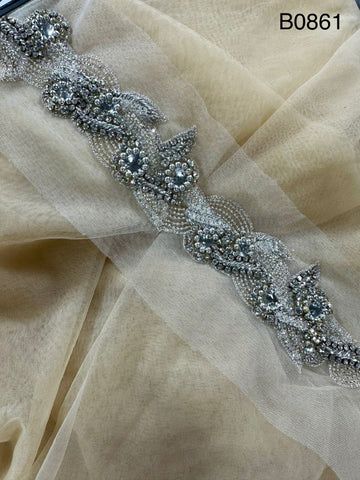 #B0861 Hand-Beaded Floral Trim with Sequins, Rhinestones, and Beads – A Luxurious and Elegant Embellishment for Couture Creations