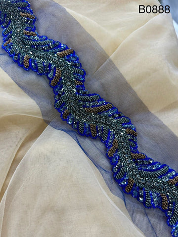 #B0888 Timeless Splendor: Handcrafted Beaded Trim with Intricate Beads and Sequins