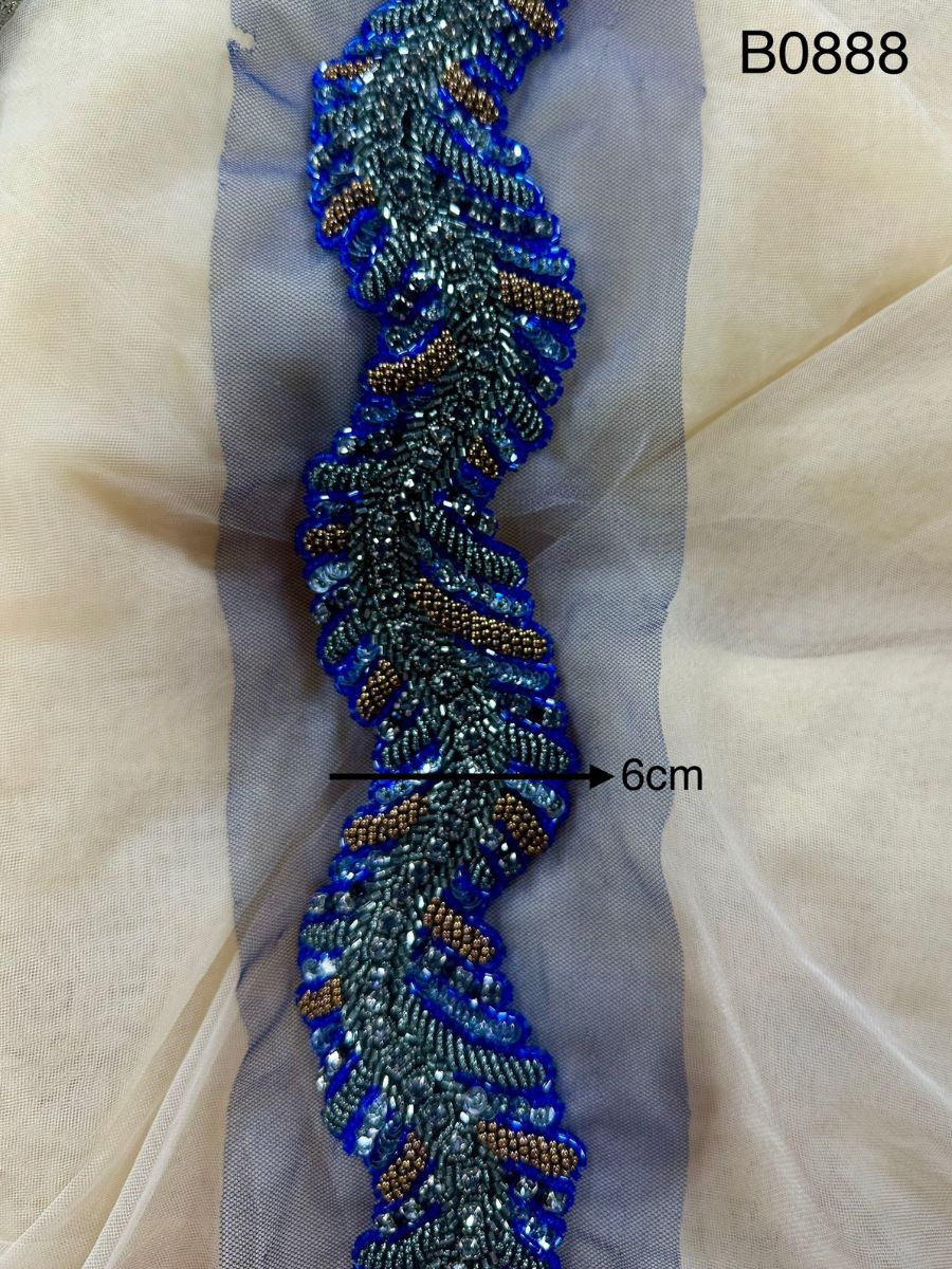 #B0888 Timeless Splendor: Handcrafted Beaded Trim with Intricate Beads and Sequins