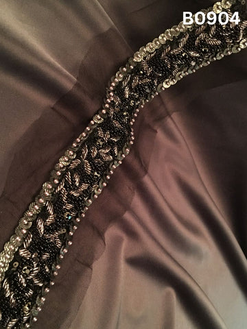 #B0904 Striking Black &amp; Gold Abstract Hand-Beaded Trim with Luxe Beads, Shimmering Sequins & Intricate Threadwork