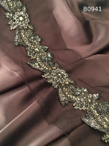 #B0941 Luxurious Floral Design Trim – Exquisitely Beaded with Sequins, Exotic Beads, and Dazzling Rhinestones for Exquisite Fashion, Elegant Accessories