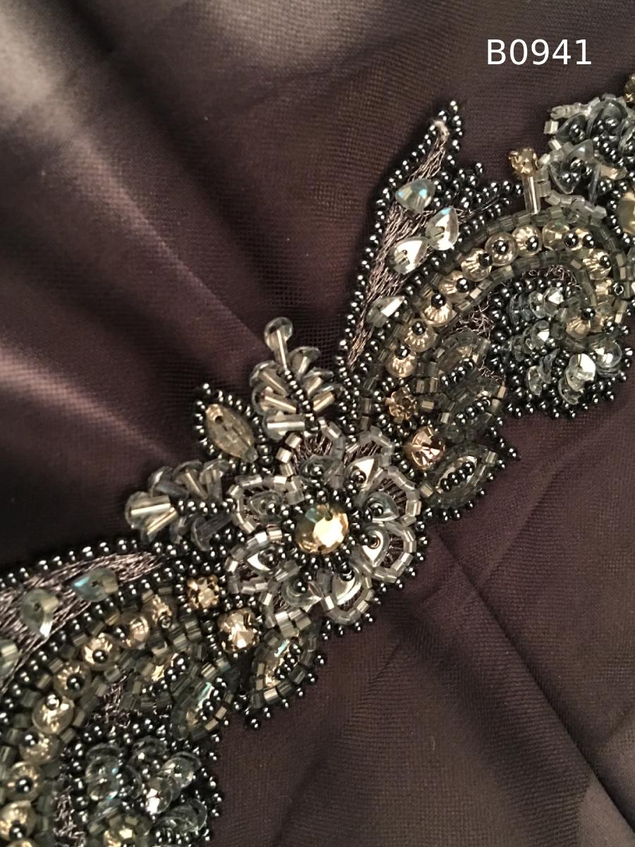 #B0941 Luxurious Floral Design Trim – Exquisitely Beaded with Sequins, Exotic Beads, and Dazzling Rhinestones for Exquisite Fashion, Elegant Accessories