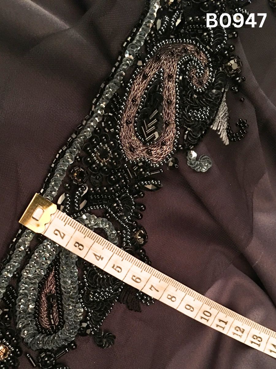#B0947 Elegant Floral Design Trim – Lavishly Beaded with Exquisite Thread Work, Sequins, Exotic Beads, and Rhinestones for Fashion Forward Creations