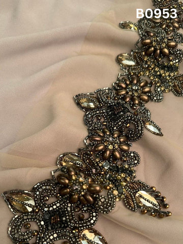 #B0953 Elegant Hand-Beaded Floral Gold Trim with Sequins, Beads, and Rhinestones