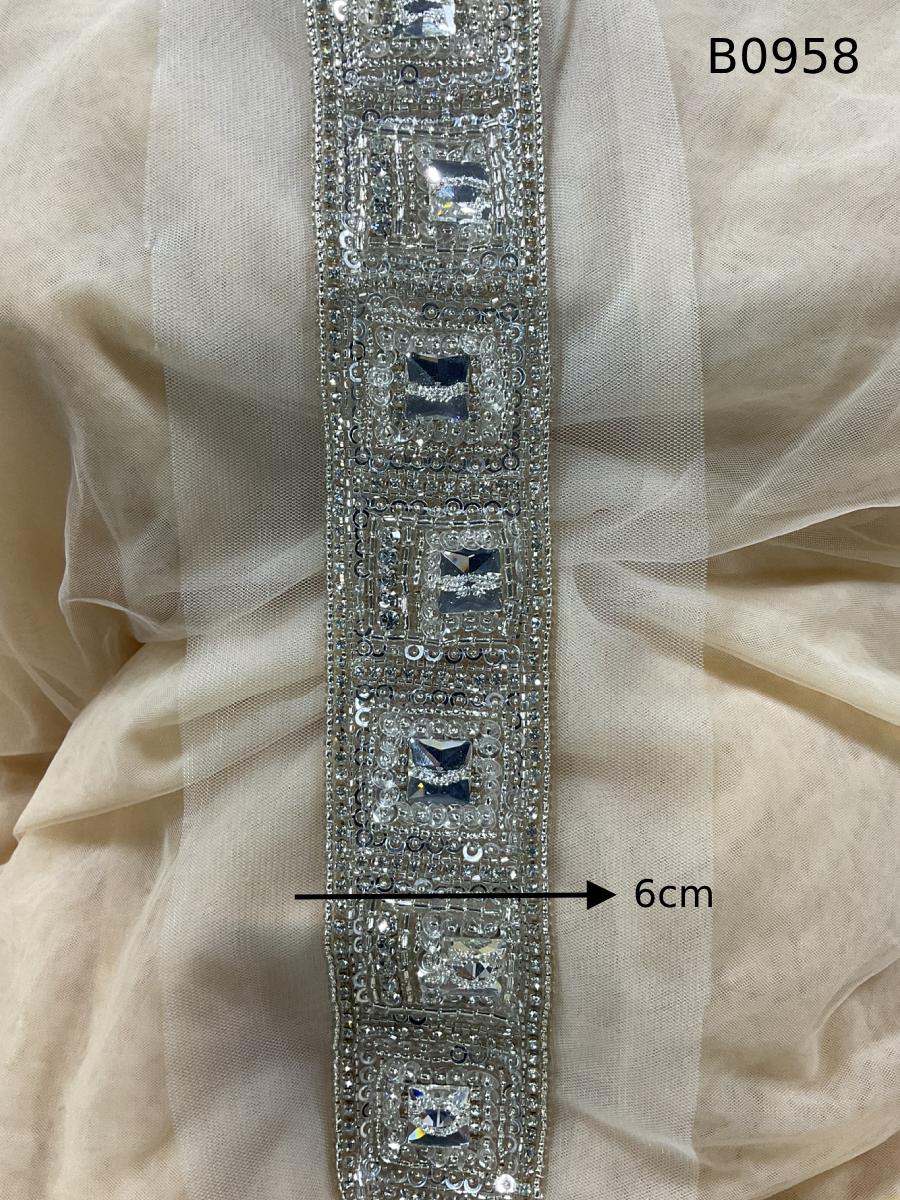 #B0958 Modern Geometric Design Trim Beaded with Rhinestones and Beads – A Bold, Luxurious Embellishment for Couture Fashion, Evening Wear, Bridal