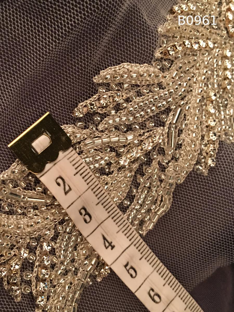 #B0961 Sophisticated Asymmetric Design Trim Beaded with Rhinestones and Beads – A Modern, Luxurious Embellishment for Couture Fashion, Evening Wear, Bridal