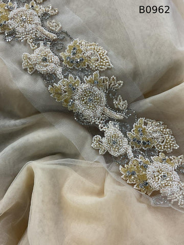 #B0962 Elegant Floral Design Trim Beaded with Beads, Sequins, and Rhinestones – A Luxurious Embellishment for Couture Fashion, Bridal, Evening Wear