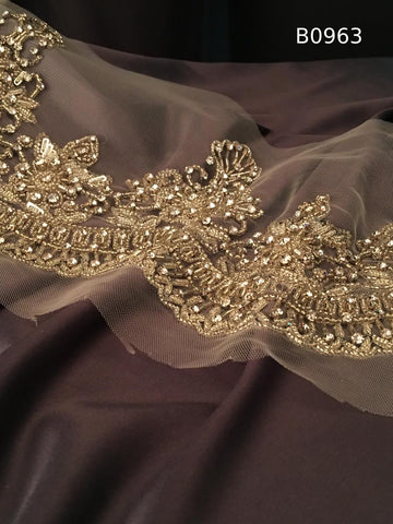 #B0963 Elegant Floral Design Trim Beaded with Rhinestones and Beads – Perfect for Fashion, and Crafting Embellishments