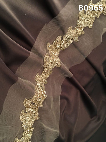 #B0965 Shimmering Silver Statement: Hand-Beaded Abstract Design Trim with Rhinestones & Premium Beads