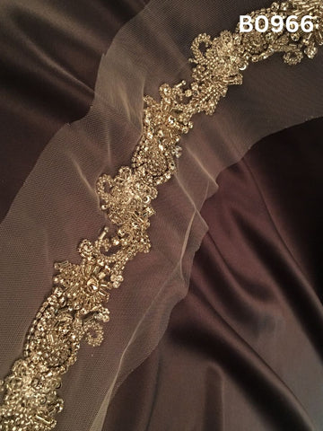 #B0966 Elegant Hand-Beaded Trim in Abstract Design – Intricately Embellished with Beads, Sequins, Rhinestones, and Bead Tubes for Couture Detailing