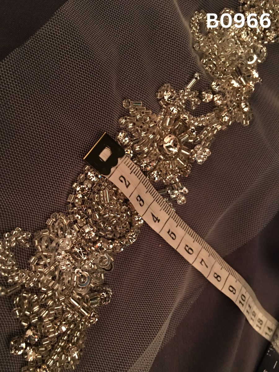 #B0966 Elegant Hand-Beaded Trim in Abstract Design – Intricately Embellished with Beads, Sequins, Rhinestones, and Bead Tubes for Couture Detailing