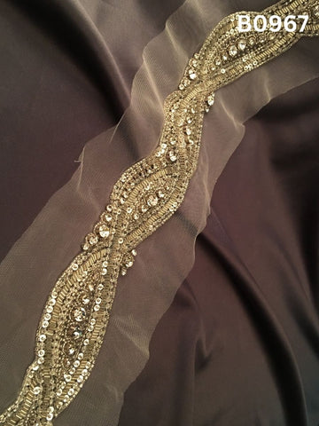 #B0967 Striking Hand-Beaded Trim in Asymmetric Design – Embellished with Beads, Sequins, Rhinestones, and Tube Beads for Couture Fashion Accents