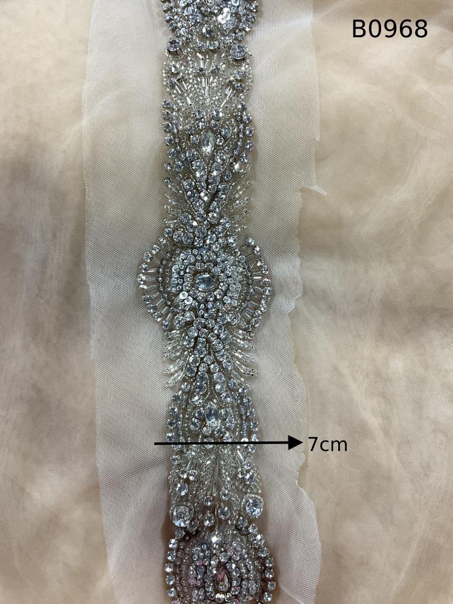 #B0968 Elegant Floral Design Trim Beaded with Various Types of Beads and Rhinestones – A Luxurious Embellishment for Couture Fashion, Bridal, Evening Wear