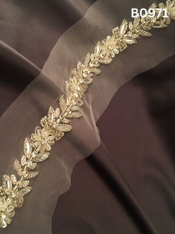 #B0971 Luxurious Hand-Beaded Trim in Floral Design – Embellished with Exotic Beads, Shimmering Sequins, and Sparkling Crystals for Couture Detailing