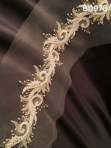 #B0978 Luxurious Hand-Beaded Trim in Abstract Design – Embellished with Exotic Beads, Luminous Pearls, and Sparkling Sequins for Timeless Elegance