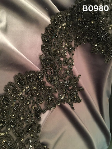 #B0980 Statement Hand-Beaded Trim in Asymmetric Design – Embellished with Exotic Beads, Sparkling Rhinestones, Crystals & Sequins for High Fashion Detailing