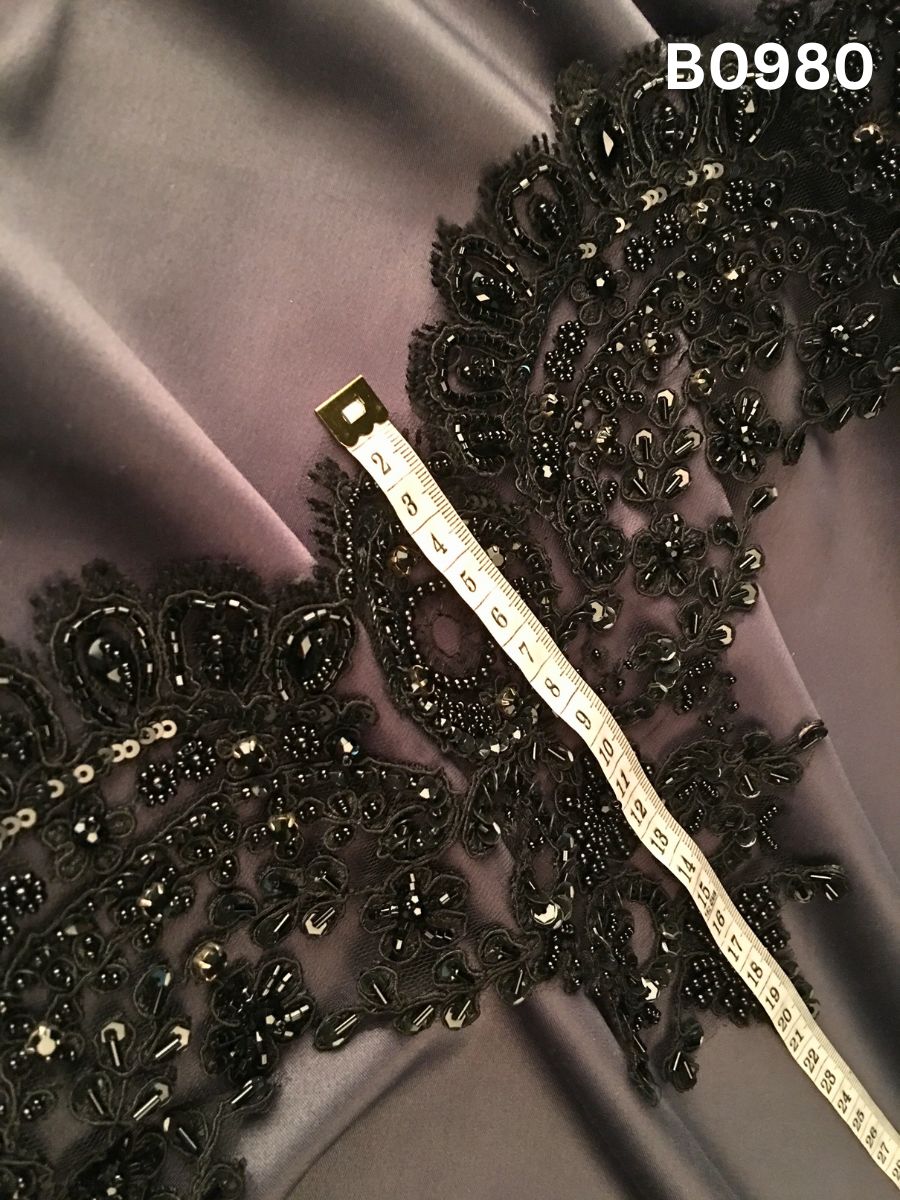 #B0980 Statement Hand-Beaded Trim in Asymmetric Design – Embellished with Exotic Beads, Sparkling Rhinestones, Crystals & Sequins for High Fashion Detailing