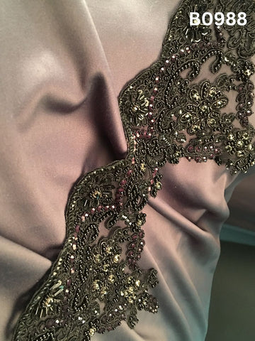 #B0988 Luxurious Hand-Beaded Floral Trim – Embellished with Beads, Rhinestones, Sequins & Crystals for Dramatic Couture & Eveningwear Accents