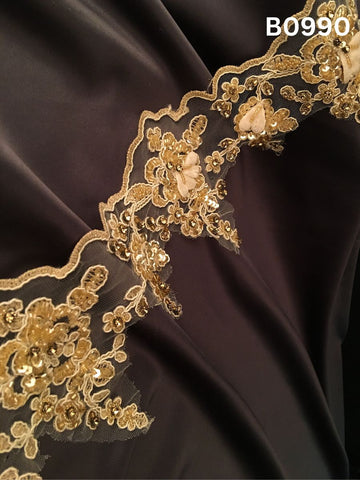 #B0990 Opulent Hand-Beaded Floral Trim – Embellished with Beads, Rhinestones, Sequins & Crystals