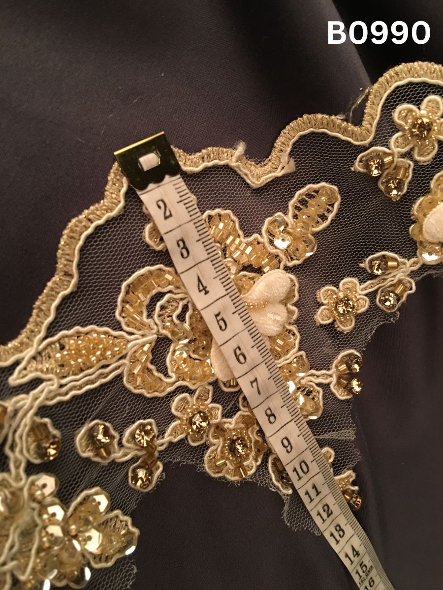 #B0990 Opulent Hand-Beaded Floral Trim – Embellished with Beads, Rhinestones, Sequins & Crystals
