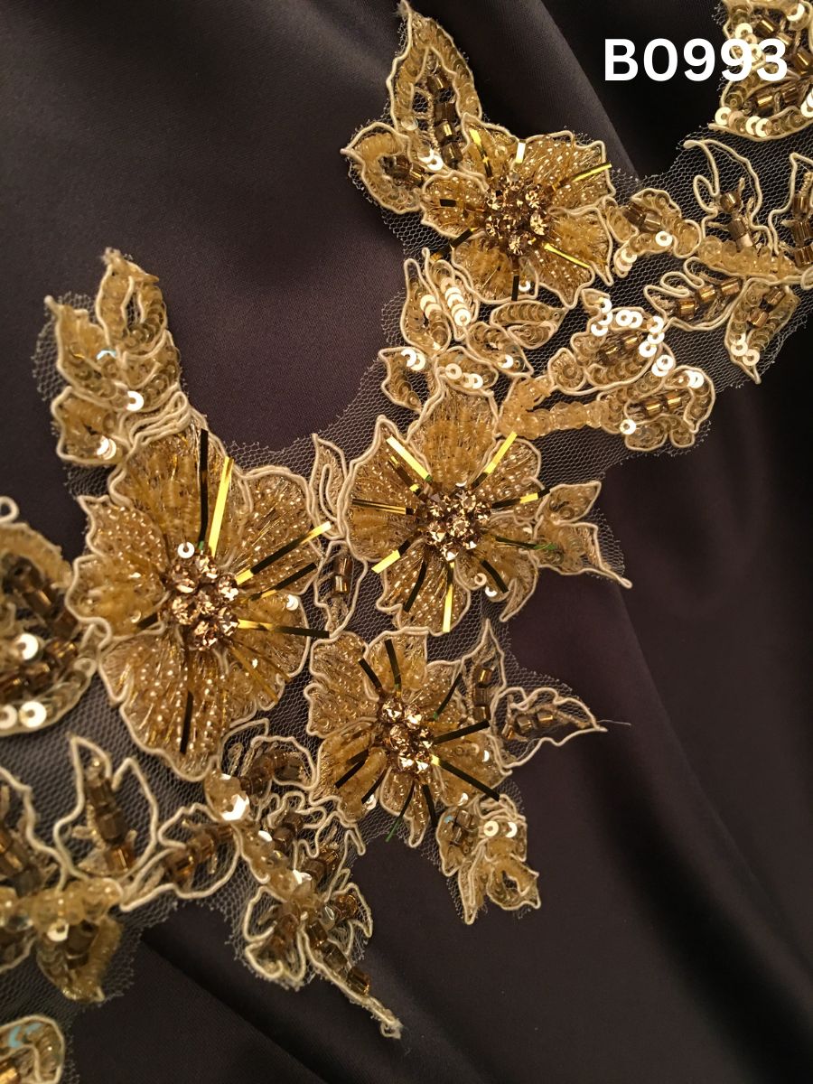 #B0993 Luxurious Hand-Beaded Trim in Floral Design – Elegantly Embellished with Beads, Sequins, and Rhinestones for Premium Couture Embellishment