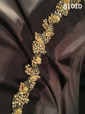 #B1010 Exquisite Hand-Beaded Trim in Abstract Design – Lavishly Embellished with Glass Beads, Sequins, Rhinestones, Pearls, and Crystals for Luxe Fashion and Couture Embellishment