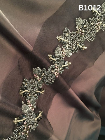#B1012 Dramatic Hand-Beaded Trim in Floral Design – Exquisitely Embellished with Glass Beads, Sequins, and Tube Beads for Couture, Eveningwear, and Luxury Fashion