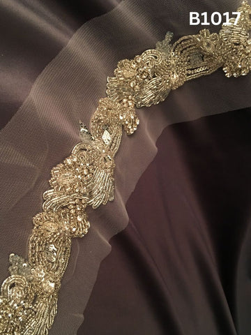 #B1017 Opulent Hand-Beaded Trim in Abstract Design – Embellished with Glass Beads, Sparkling Rhinestones, and Faceted Crystals for Luxe Couture Detailing