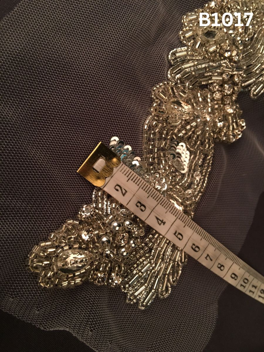 #B1017 Opulent Hand-Beaded Trim in Abstract Design – Embellished with Glass Beads, Sparkling Rhinestones, and Faceted Crystals for Luxe Couture Detailing