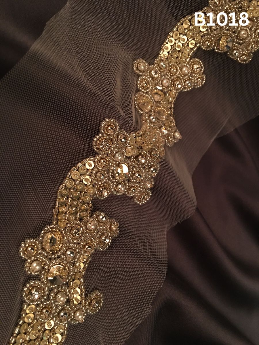 #B1018 Luxurious Hand-Beaded Trim in Abstract Design
