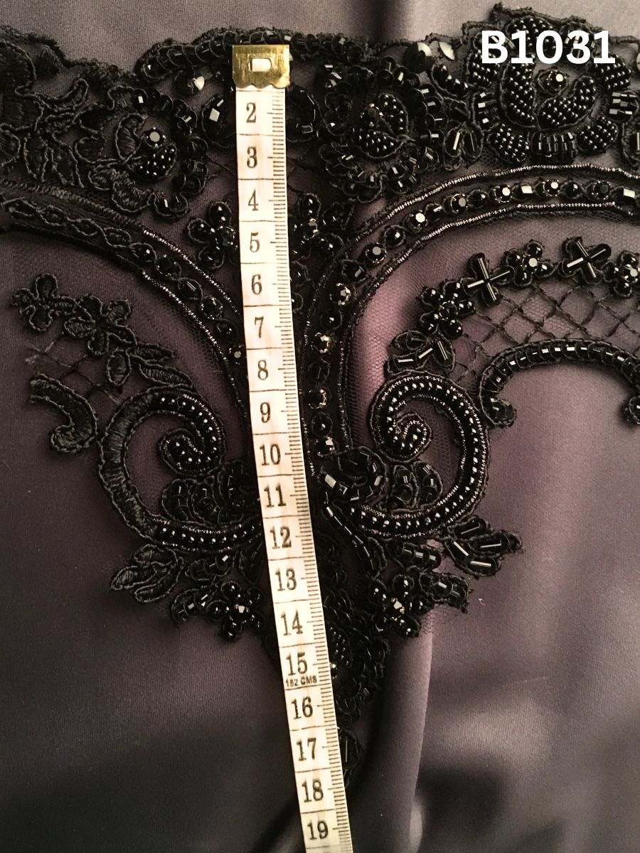 #B1031 Dramatic Hand-Beaded Trim with Intricate Floral Design – Embellished with Rhinestones, Beads, Sequins, and Fine Thread Work for Couture and Luxury Fashion