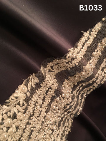 #B1033 Elegant Hand-Beaded Trim Featuring Delicate Floral Motifs