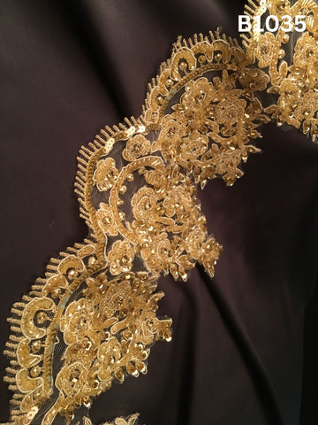 #B1035 Luxurious Hand-Beaded Trim with Ornate Floral Design