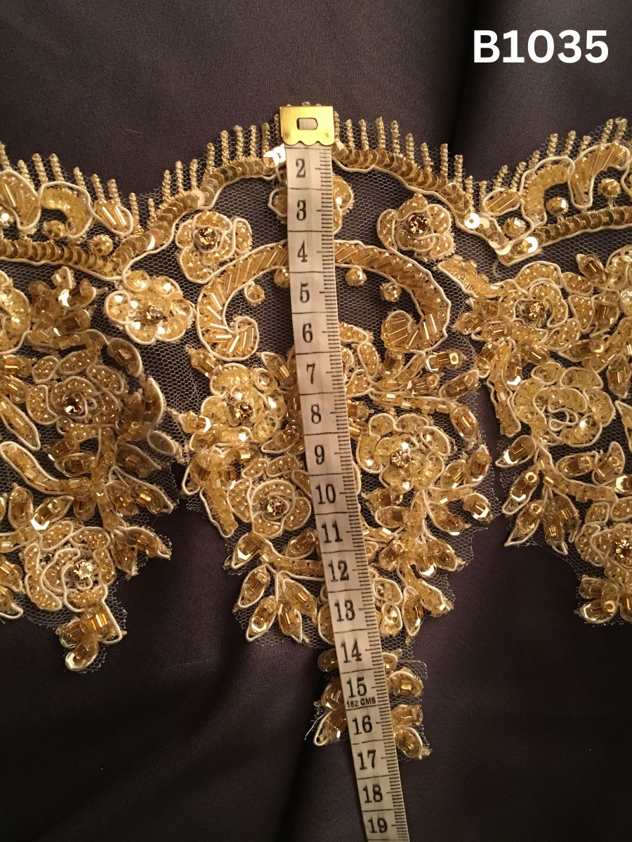 #B1035 Luxurious Hand-Beaded Trim with Ornate Floral Design