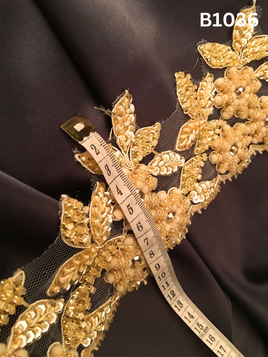 #B1036 Opulent Hand-Beaded Trim Featuring Intricate Floral Motifs
