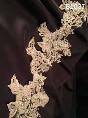 #B1037 Exquisite Hand-Beaded Trim with Elegant Floral Design