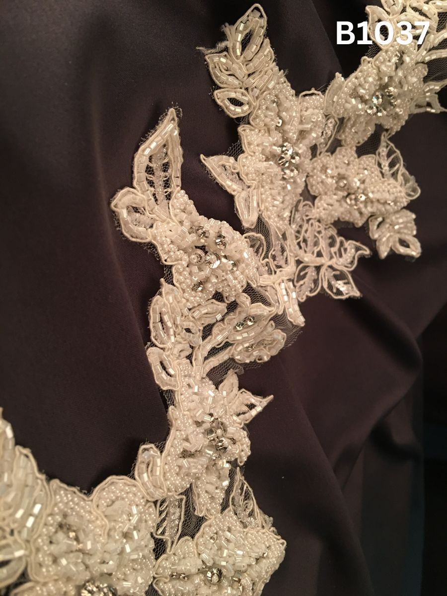 #B1037 Exquisite Hand-Beaded Trim with Elegant Floral Design