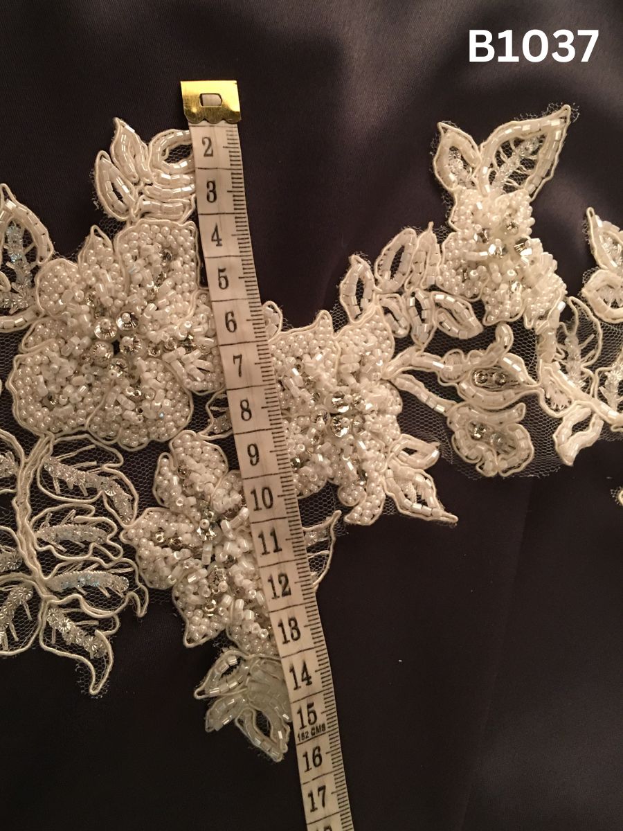 #B1037 Exquisite Hand-Beaded Trim with Elegant Floral Design