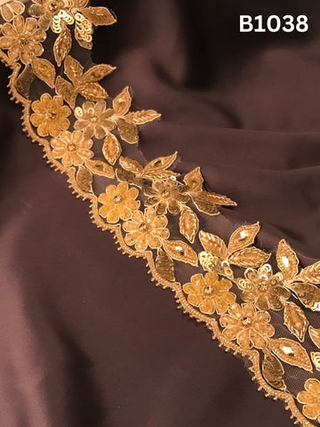 #B1038 Luxurious Hand-Beaded Trim with Intricate Floral Design