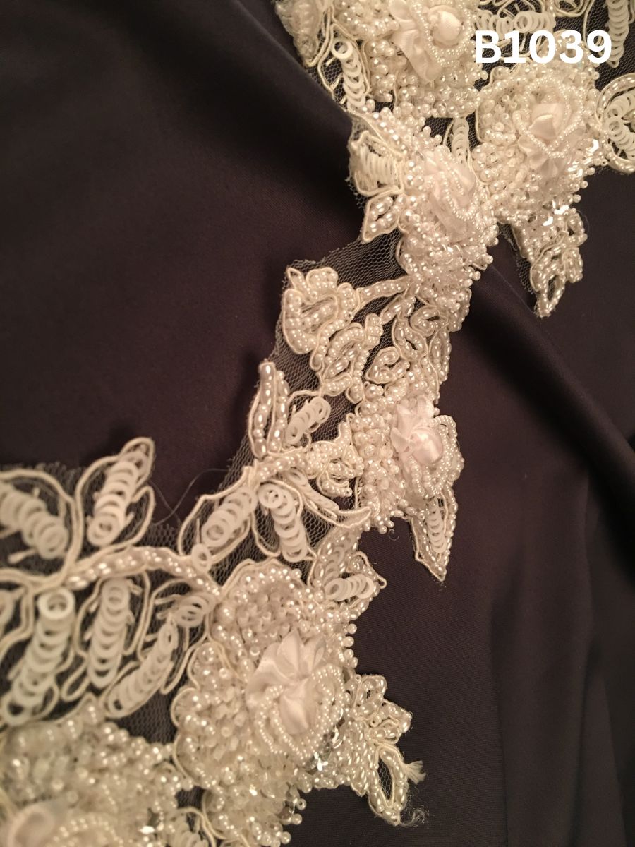 #B1039 Delicate Hand-Beaded Trim with Floral Design