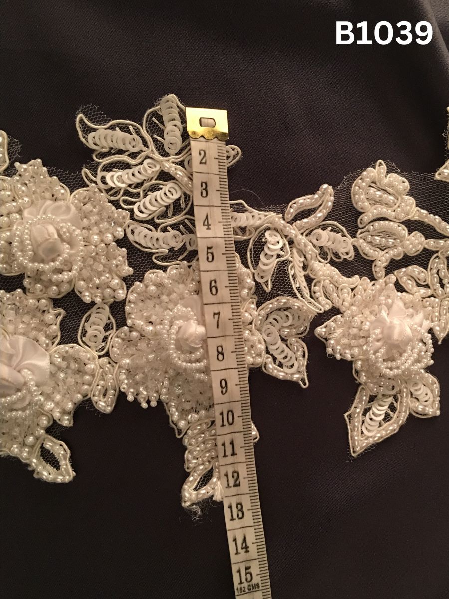 #B1039 Delicate Hand-Beaded Trim with Floral Design