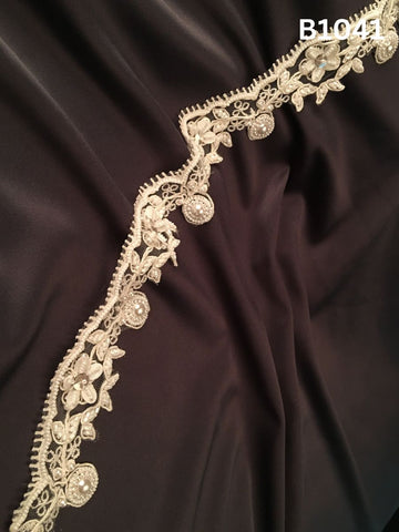 #B1041 Elegant Hand-Beaded Trim in Floral Design – Intricately Embellished with Exotic Beads