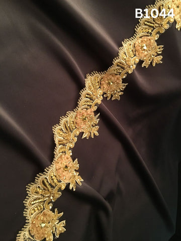 #B1044 Striking Hand-Beaded Trim in Asymmetric Design – Artfully Embellished with Beads, Sparkling Rhinestones, and Sequins