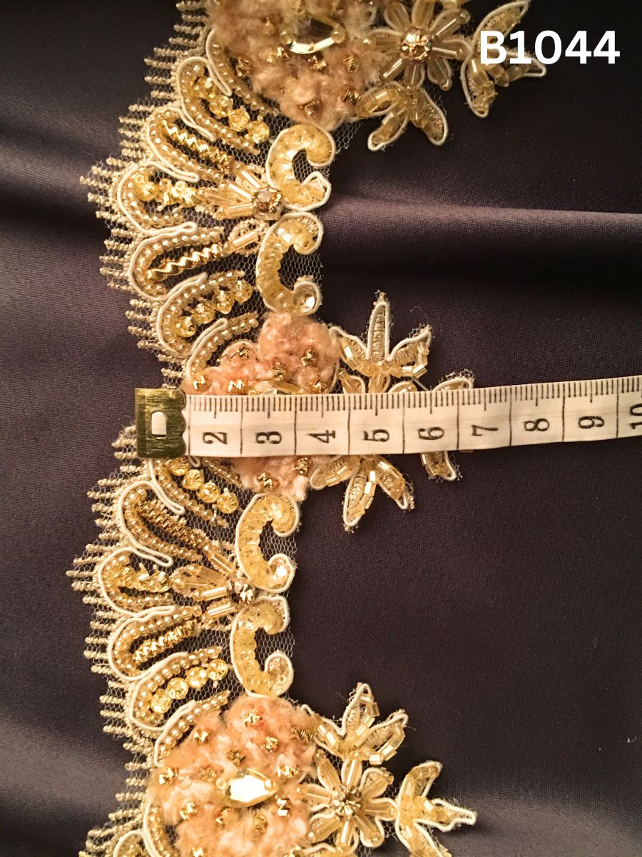 #B1044 Striking Hand-Beaded Trim in Asymmetric Design – Artfully Embellished with Beads, Sparkling Rhinestones, and Sequins