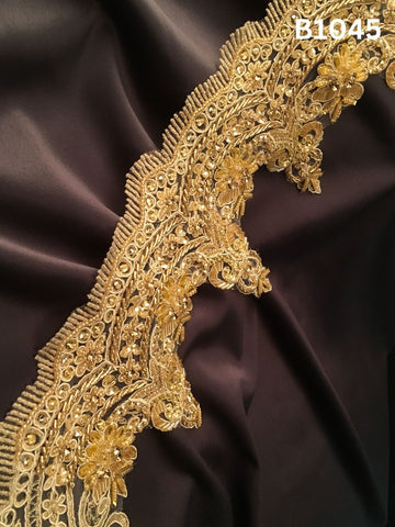 #B1045 Opulent Hand-Beaded Trim in Floral Design